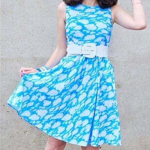Blue and White Cloud Print Dress